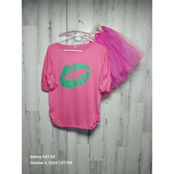 80's Girl Costume Hot Pink With Accessories Women's Medium - Picture 1 of 13